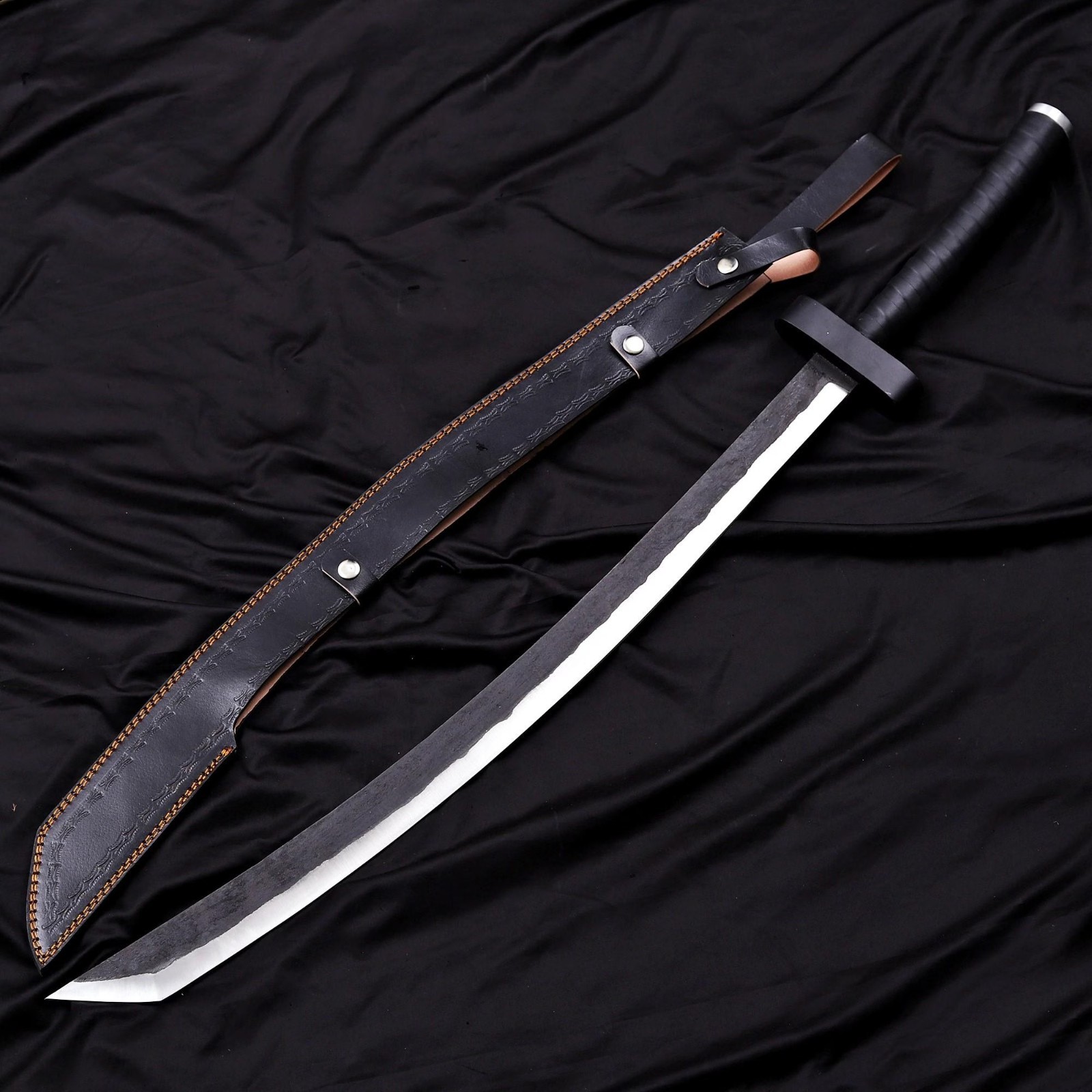 Handmade Black Fantasy Sword 36Inch with Leather Sheath Dark Display Collectible