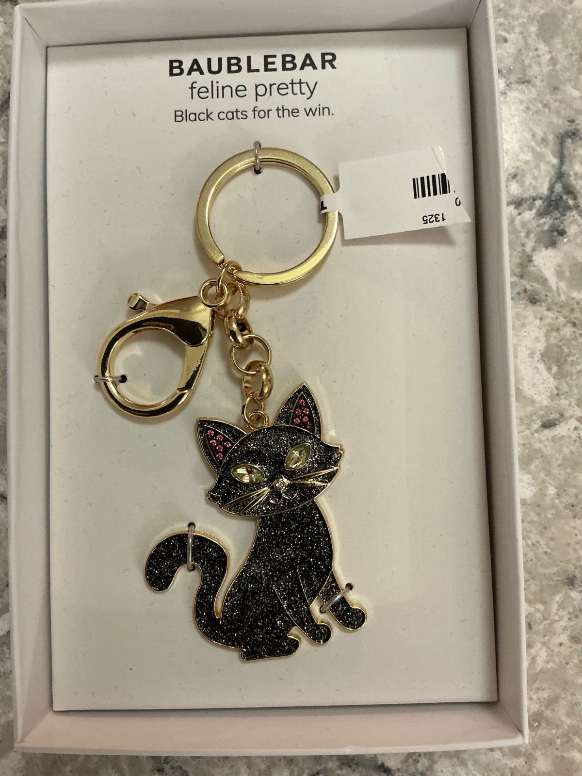 Baublebar Halloween Feline Pretty Black Cat Crystal Glitter Bag Charm Key Chain