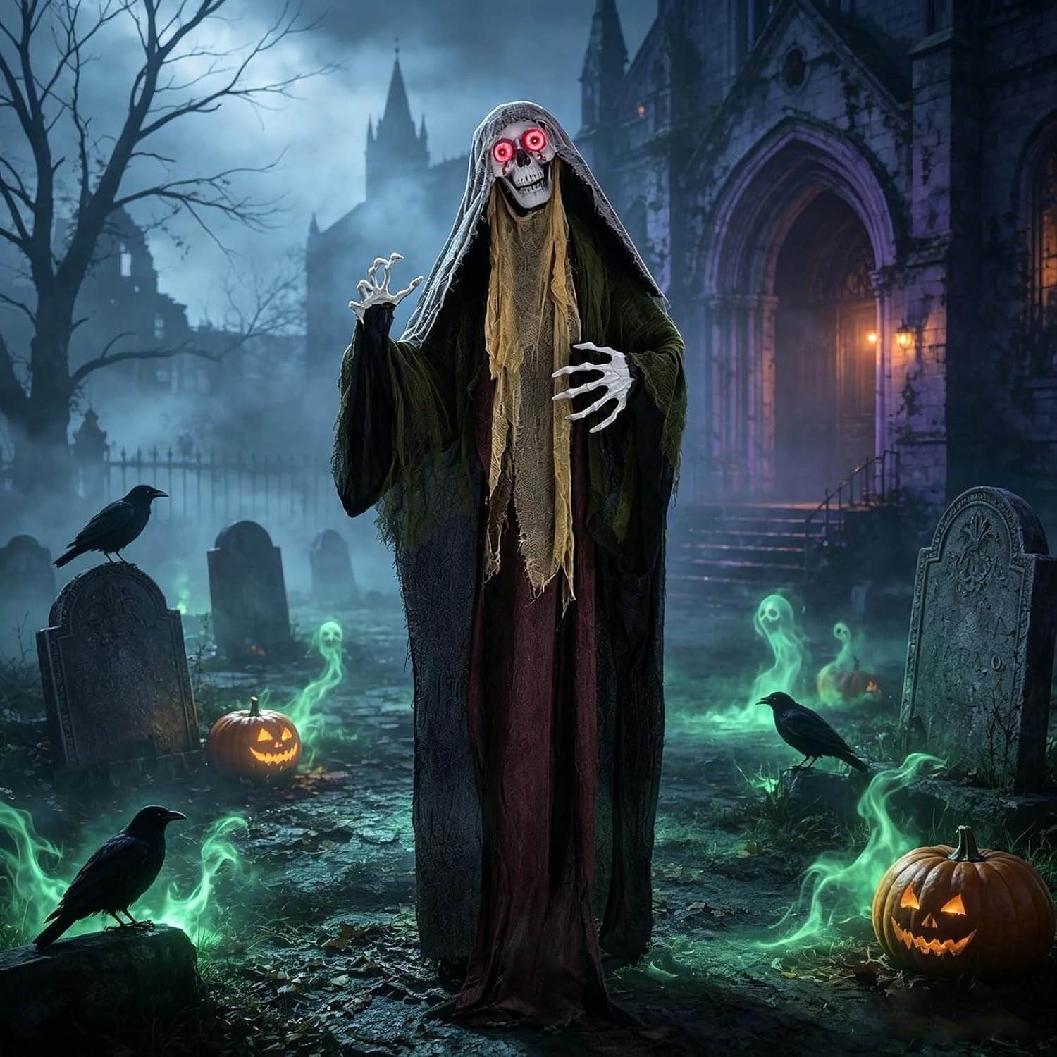 6.1Ft Halloween Decorations Outdoor Animatronic, Life Size Skeletons Ghost