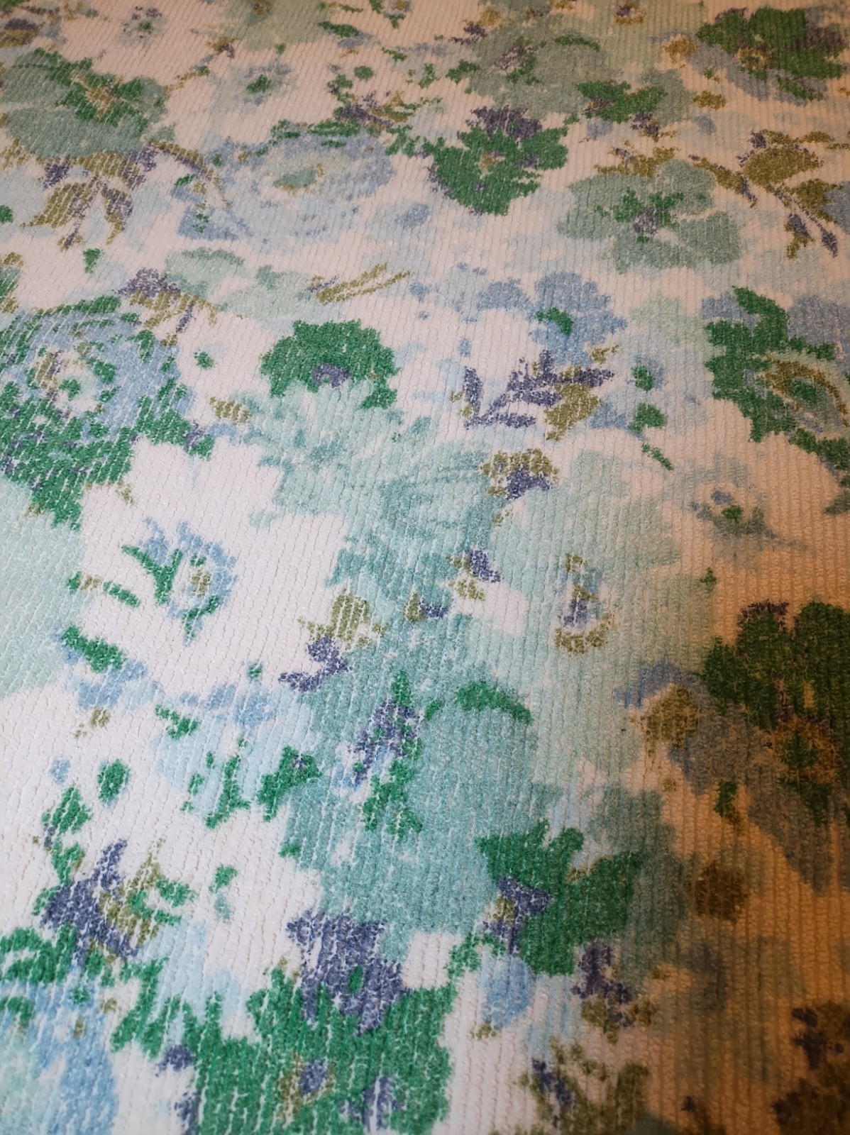 Vtg Chenille Bedspread 99x93 Floral Screen Print 1960's Aqua Blue Green *Cutter 