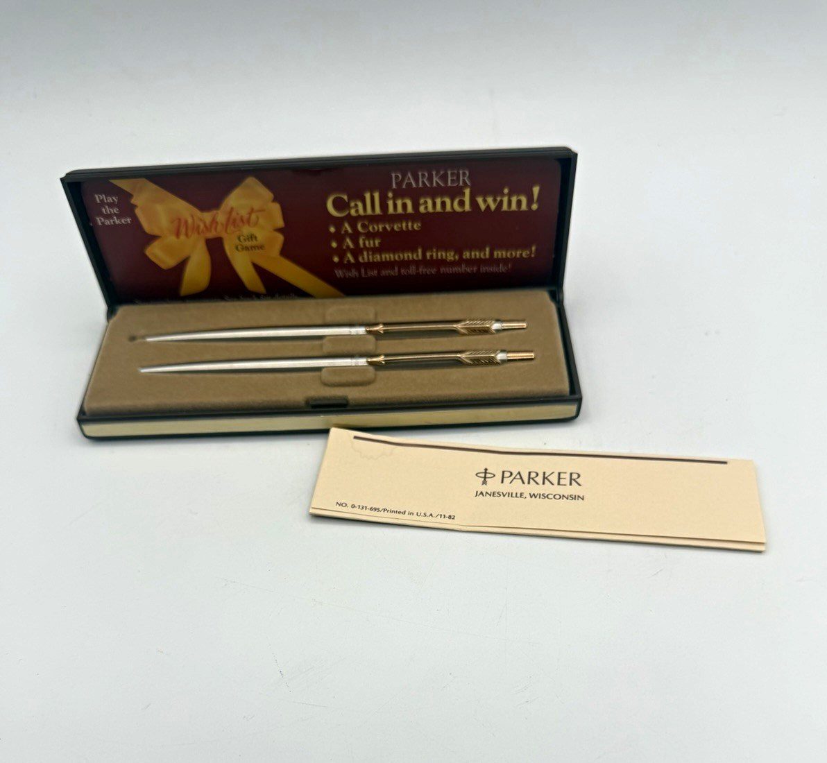 Vintage 1980’s Parker Vintage Metal 2-Piece Pen & Pencil Set w/ Case/Box Insert