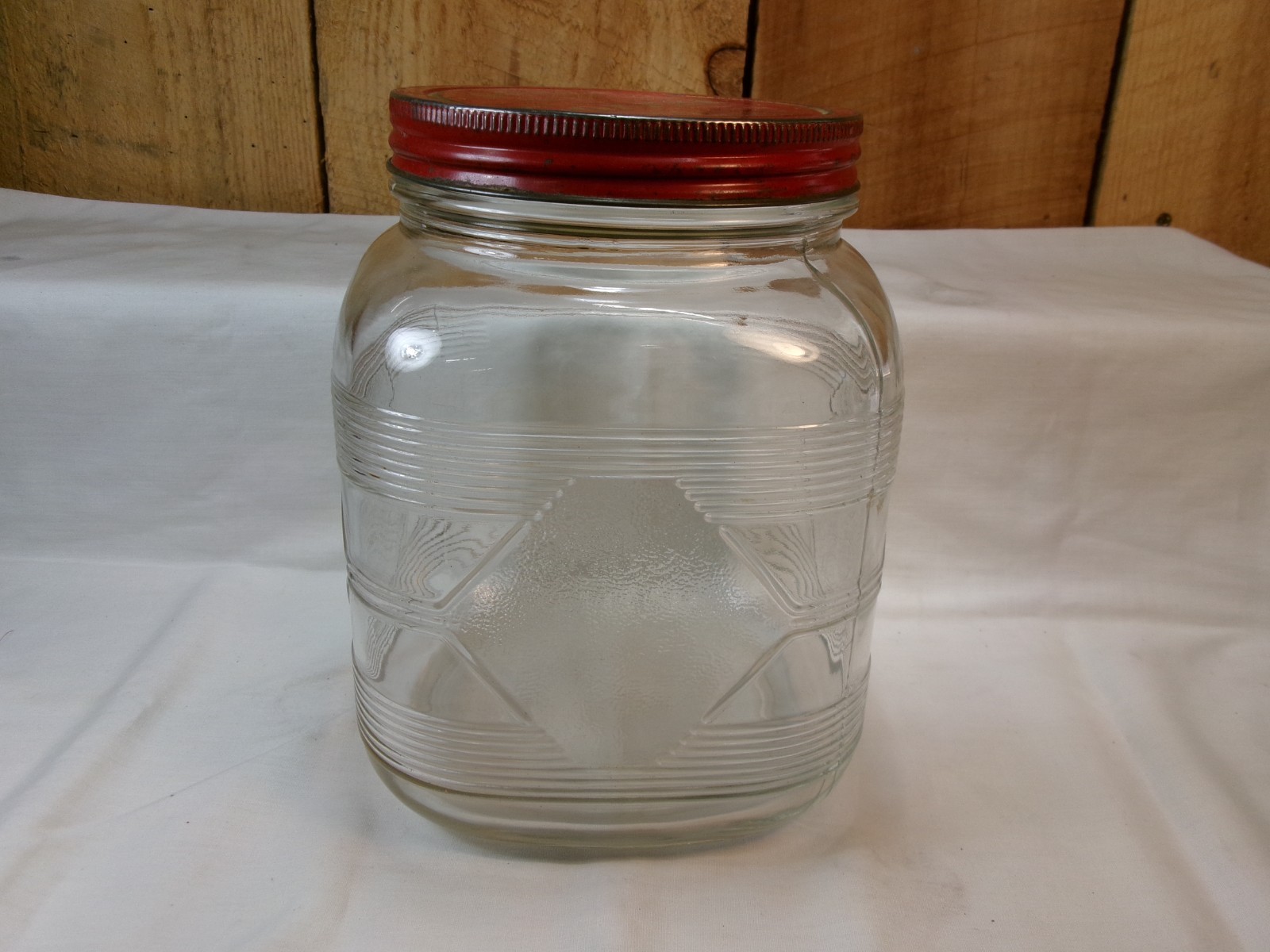 Vintage Large Square Clear Glass Vacuum Packed Coffee Jar