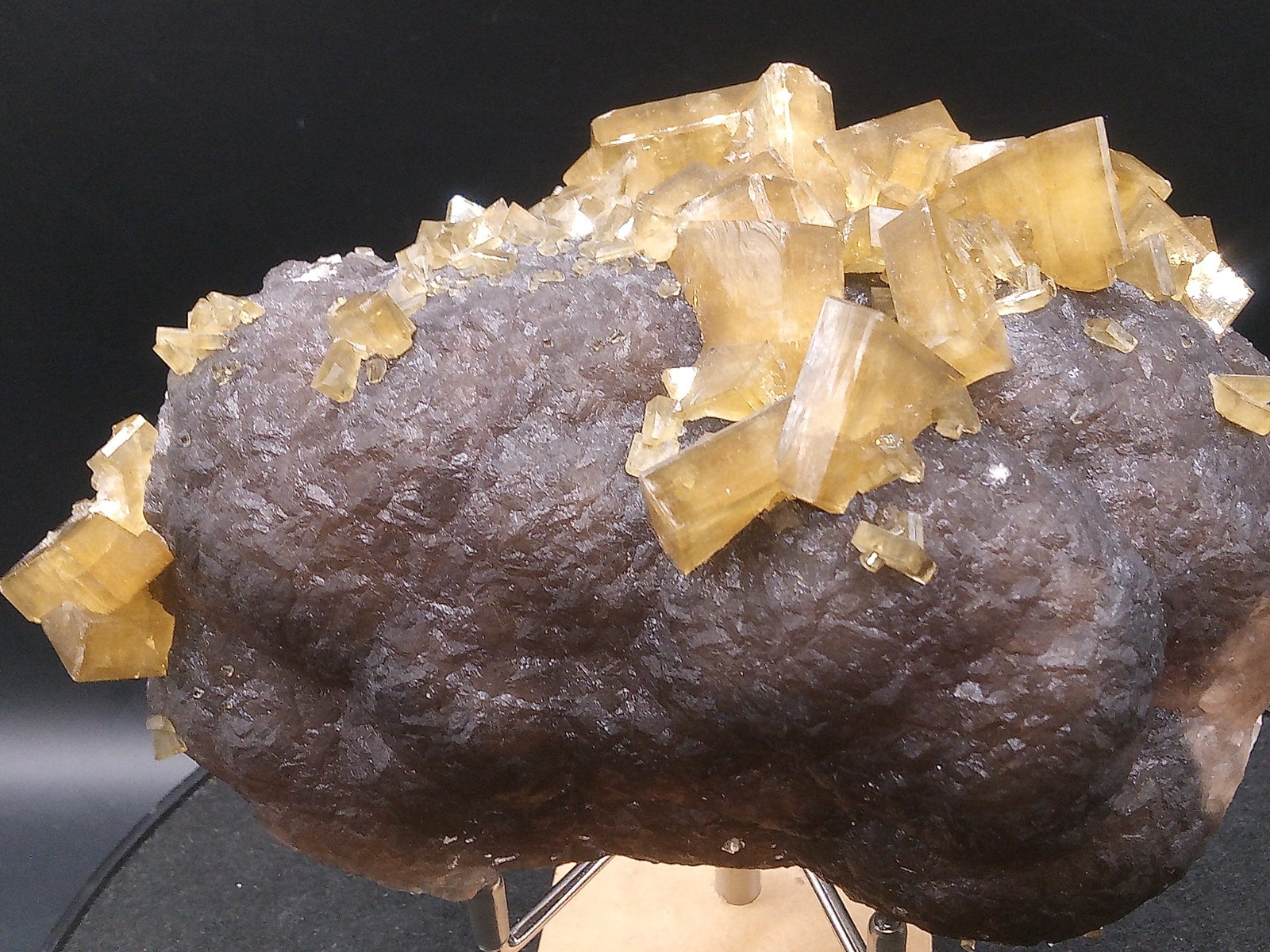 Yellow Baryte with Phantoms on Purple Botryoidal Fluorite- Natural Crystal