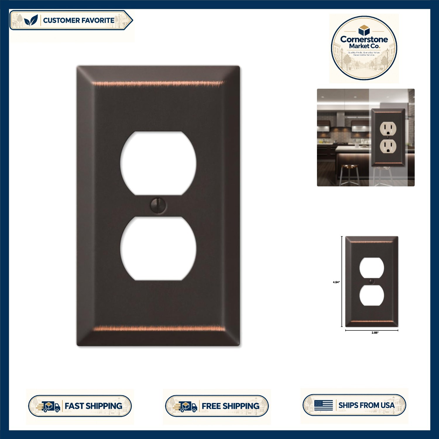 Transitional Style Duplex Outlet Cover - Antique Finish, Cast Metal Elegance