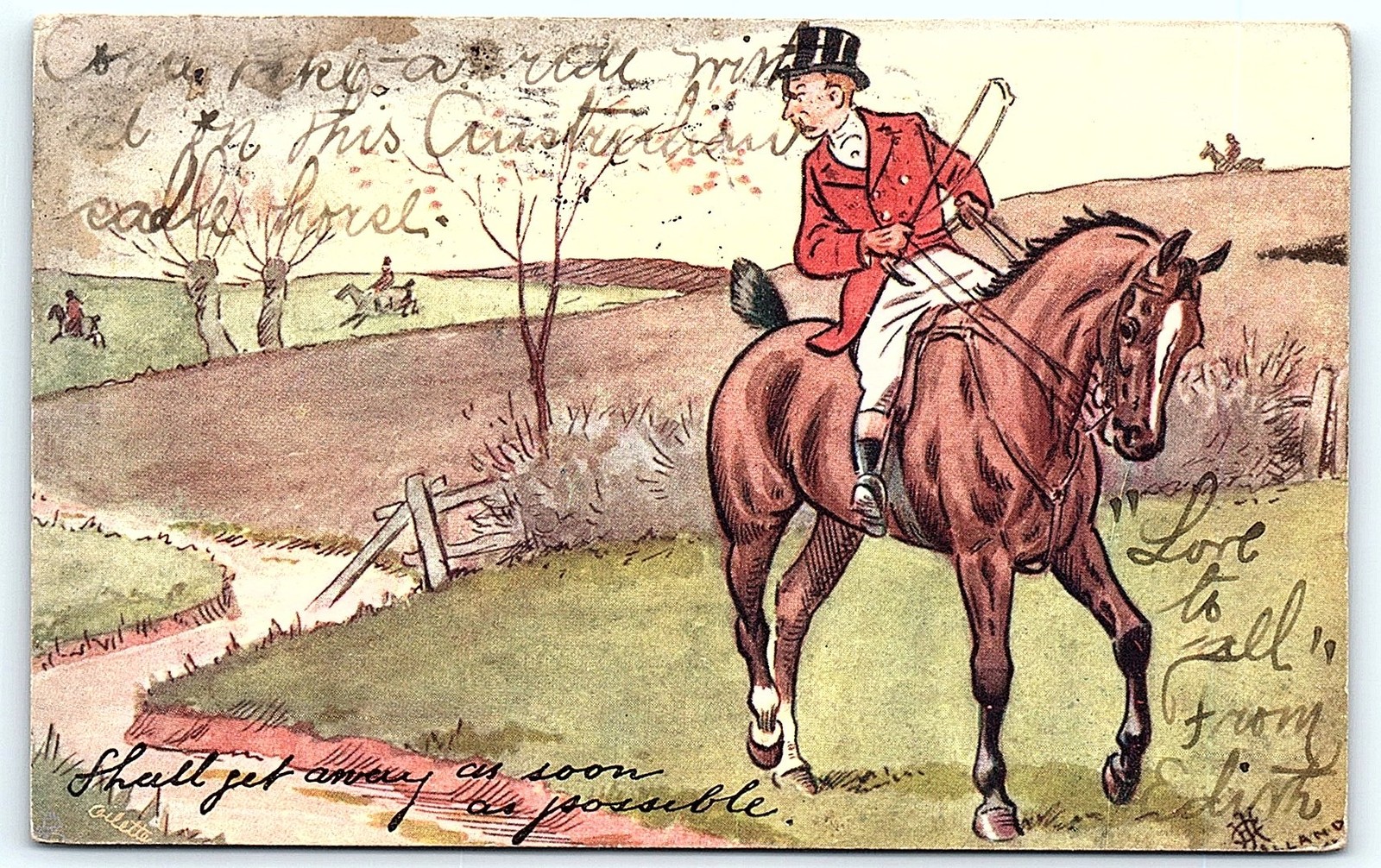1907 fox hunt postcard