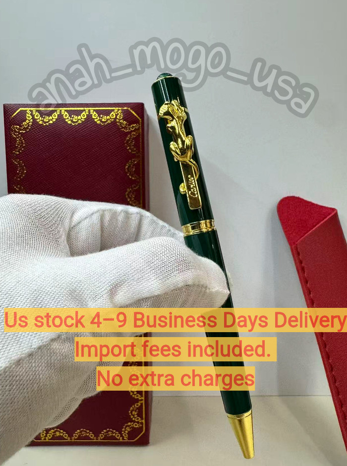 CARTIER Santos Emerald Green Lacquer Gold Tone Ballpoint Pen Luxury Rare w/Pouch
