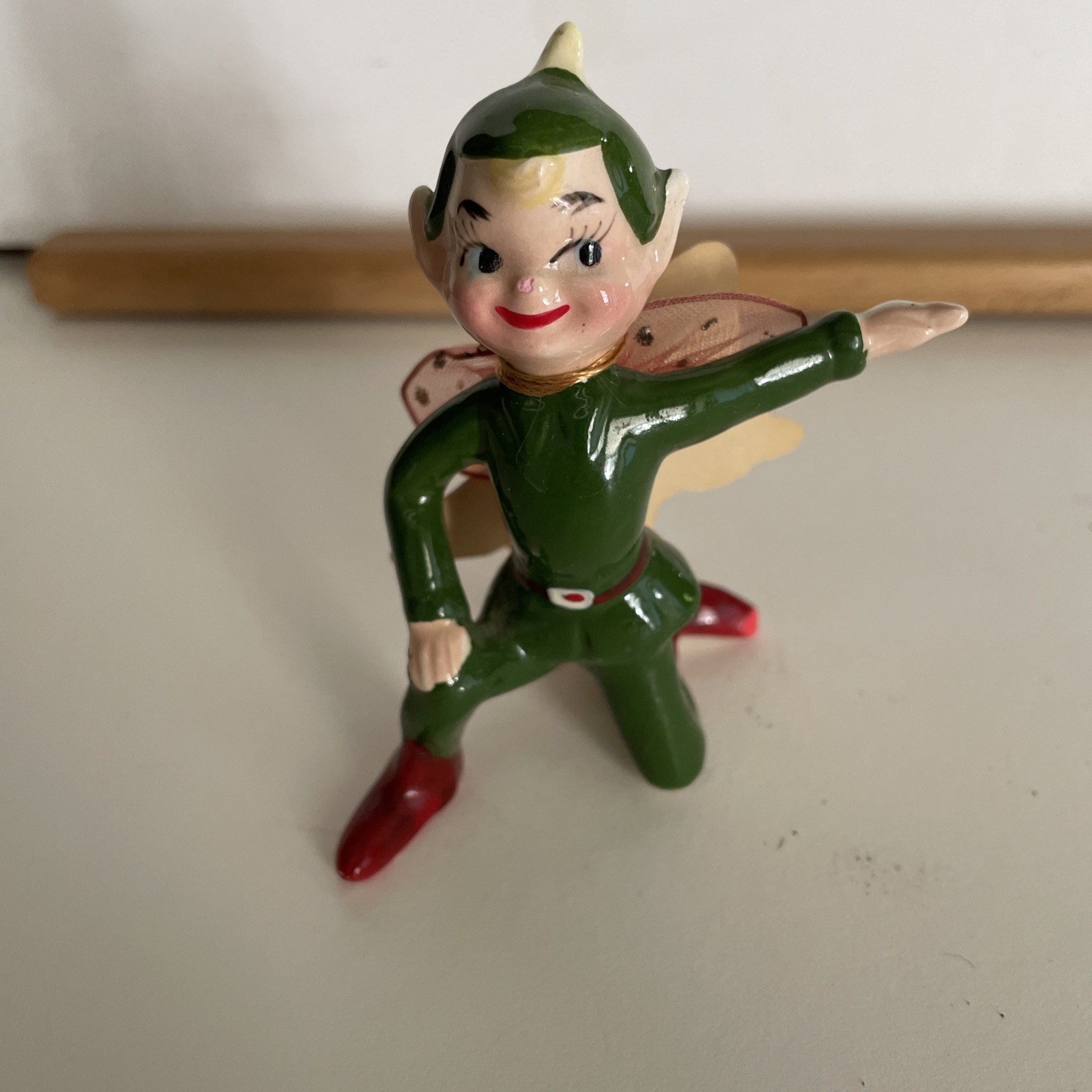 KREISS Vintage GREEN GENI LITTLE Pixie - 1957 Christmas Elf Kneeling  Leaf Hat