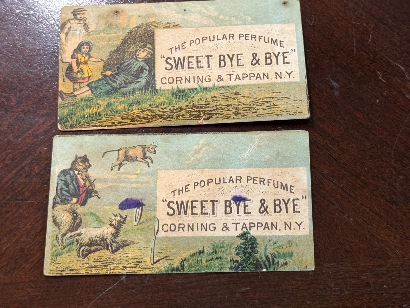 B-078 1880\'s Tappan\'s Sweet Bye & Bye Bouquet Victorian Trade Card set pf 2