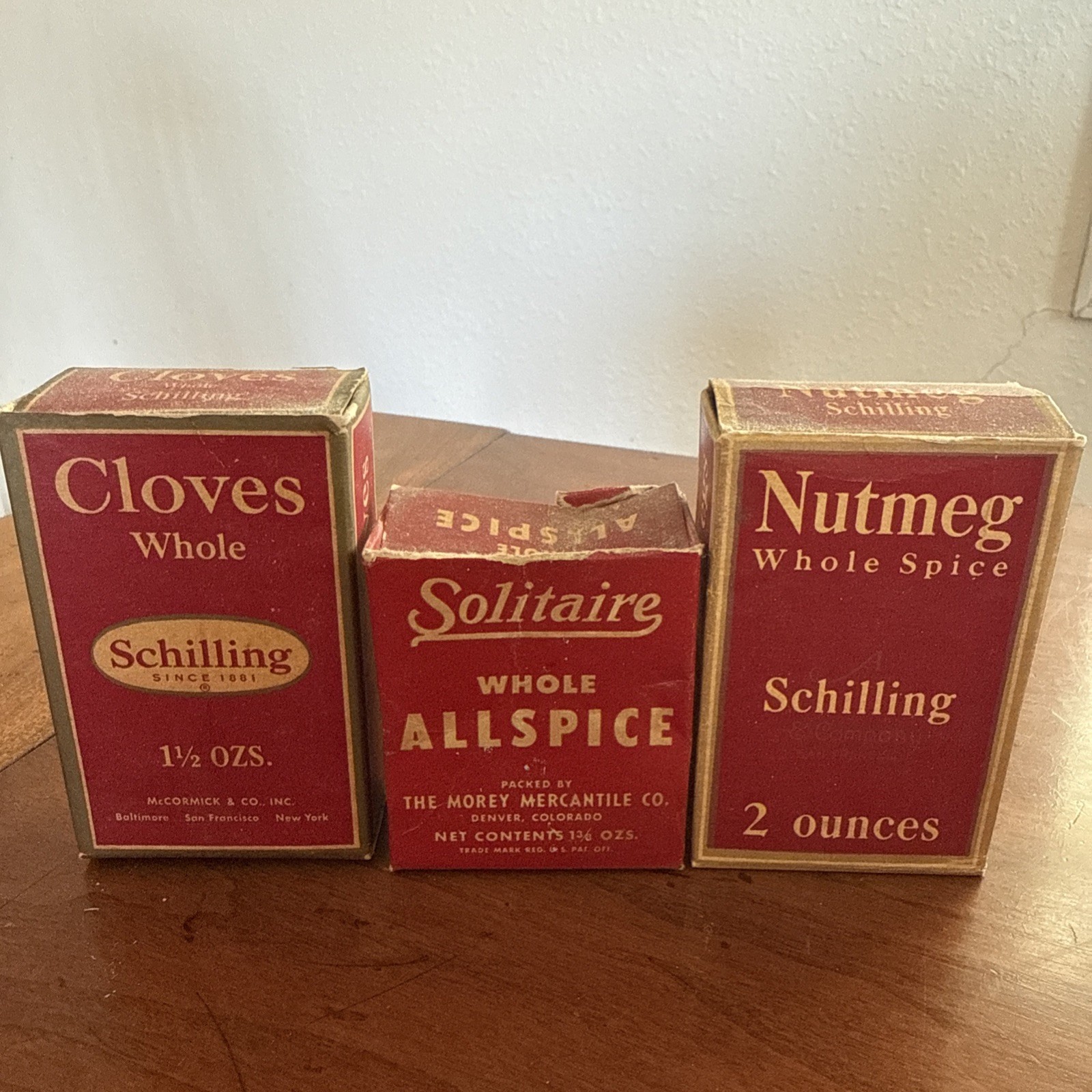 Vtg Schilling Solitaire Litho Spice Box Lot of 3 1950s