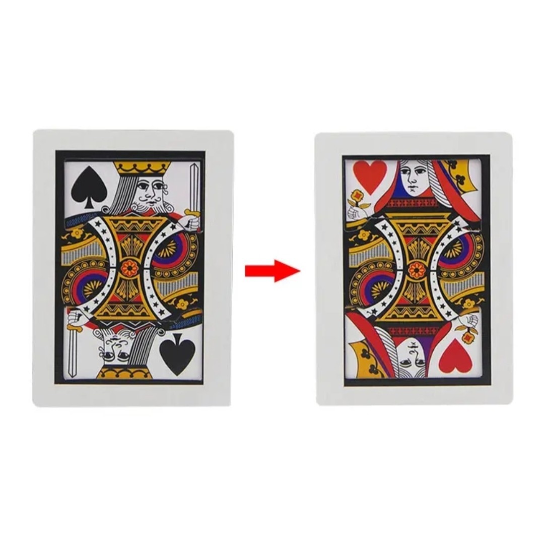 Magic Trick King To Queen Instant Change Stage Prop Gimmick Card MA5