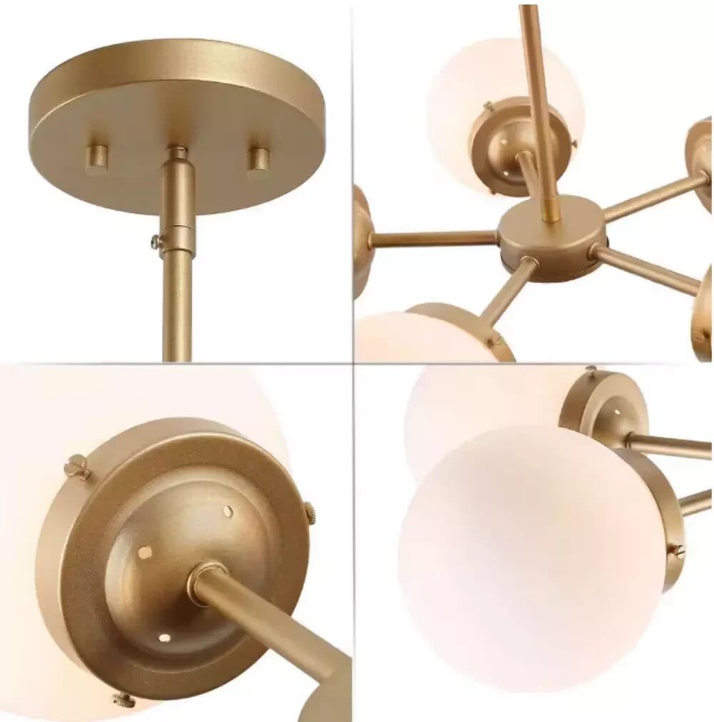 Frosted Glass Shades Gold Sputnik Chandelier with Uolfin Modern Globe Chandelier