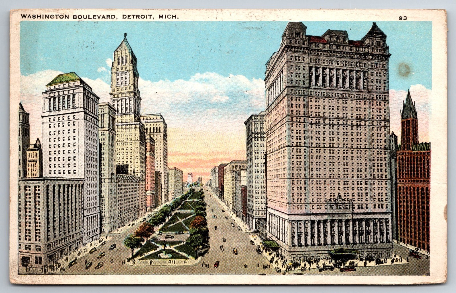 MI, Detroit, Washington Boulevard, Aerial View, Vintage Postcard