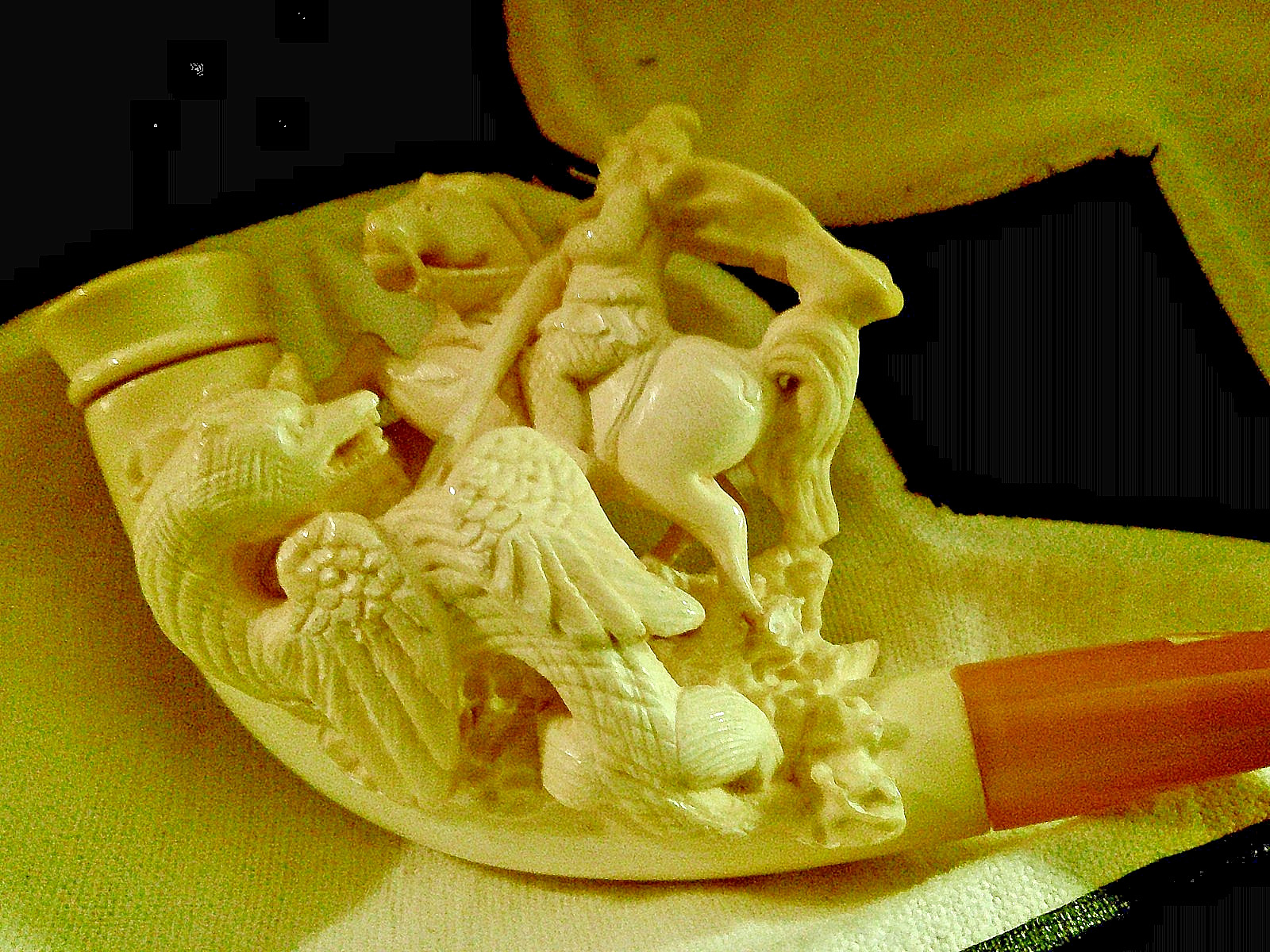 🔴NEW UNSMOKED S. YANIK MEERSCHAUM PIPE ST. GEORGE SLAYING DRAGON ORIGINAL CASE