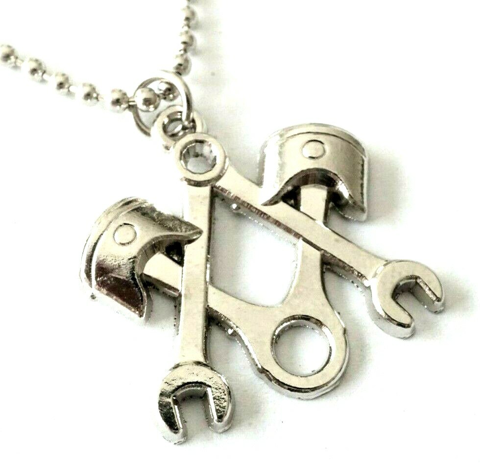 Piston Masonic Wrench Mechanic Harley Indian Chrome Pendant Necklace w/ Chain