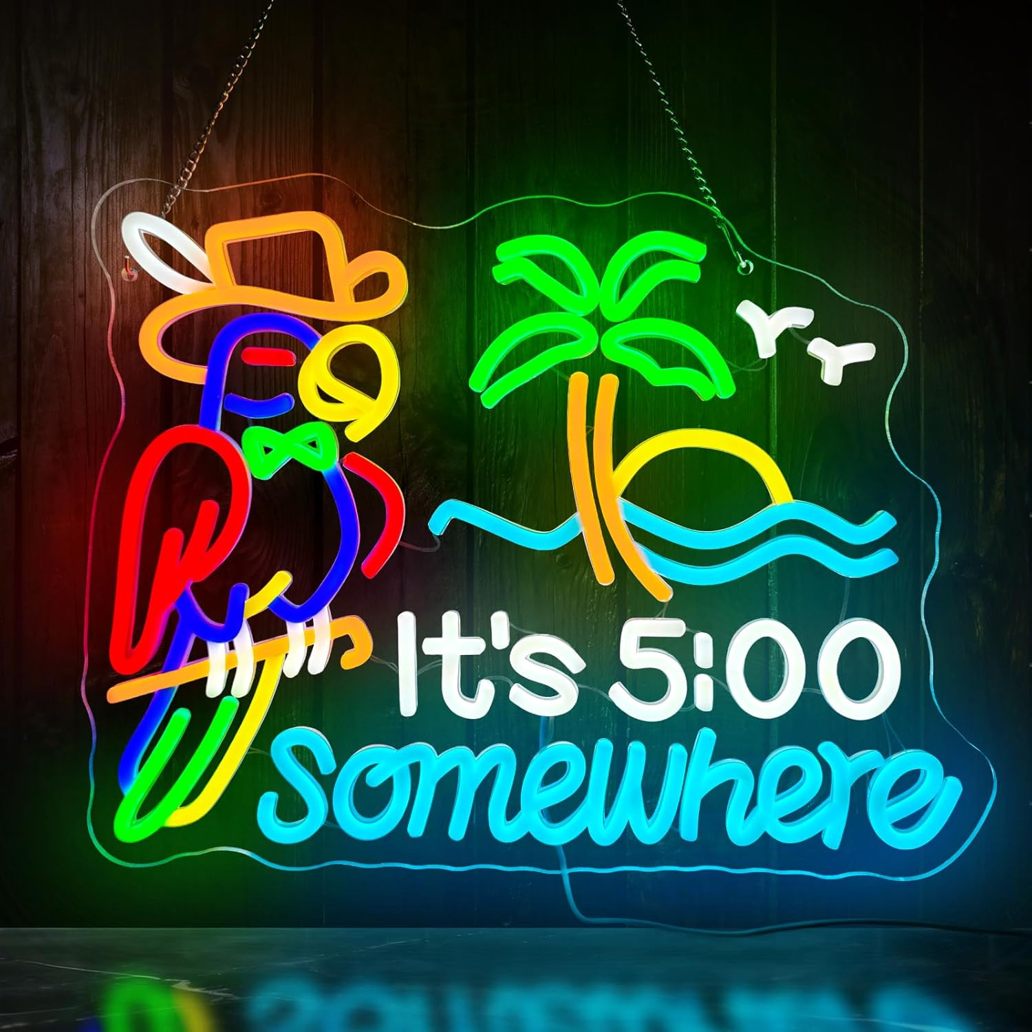 Parrot Its 5 O\'Clock Somewhere Sign Neon - Bar Beer Neon Sign for Wall Decor