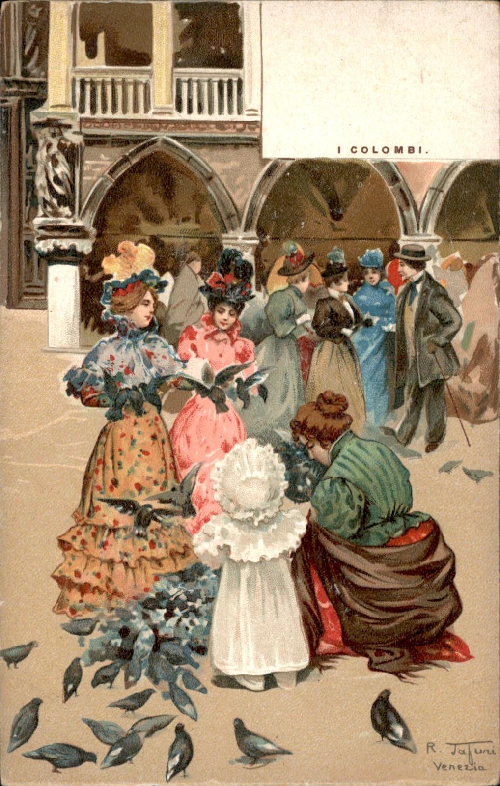 Veneto Women Feeding Pigeons Fort. Gobbato, Editore c1900s-10s Vintage Postcard