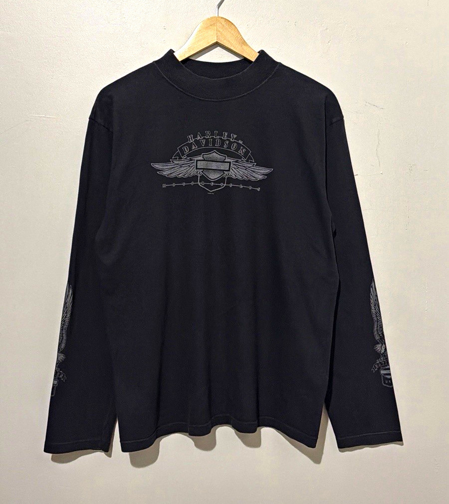 Vintage Harley Davidson Holoubek Long Sleeve Mock Neck Shirt L Black Trenton NJ