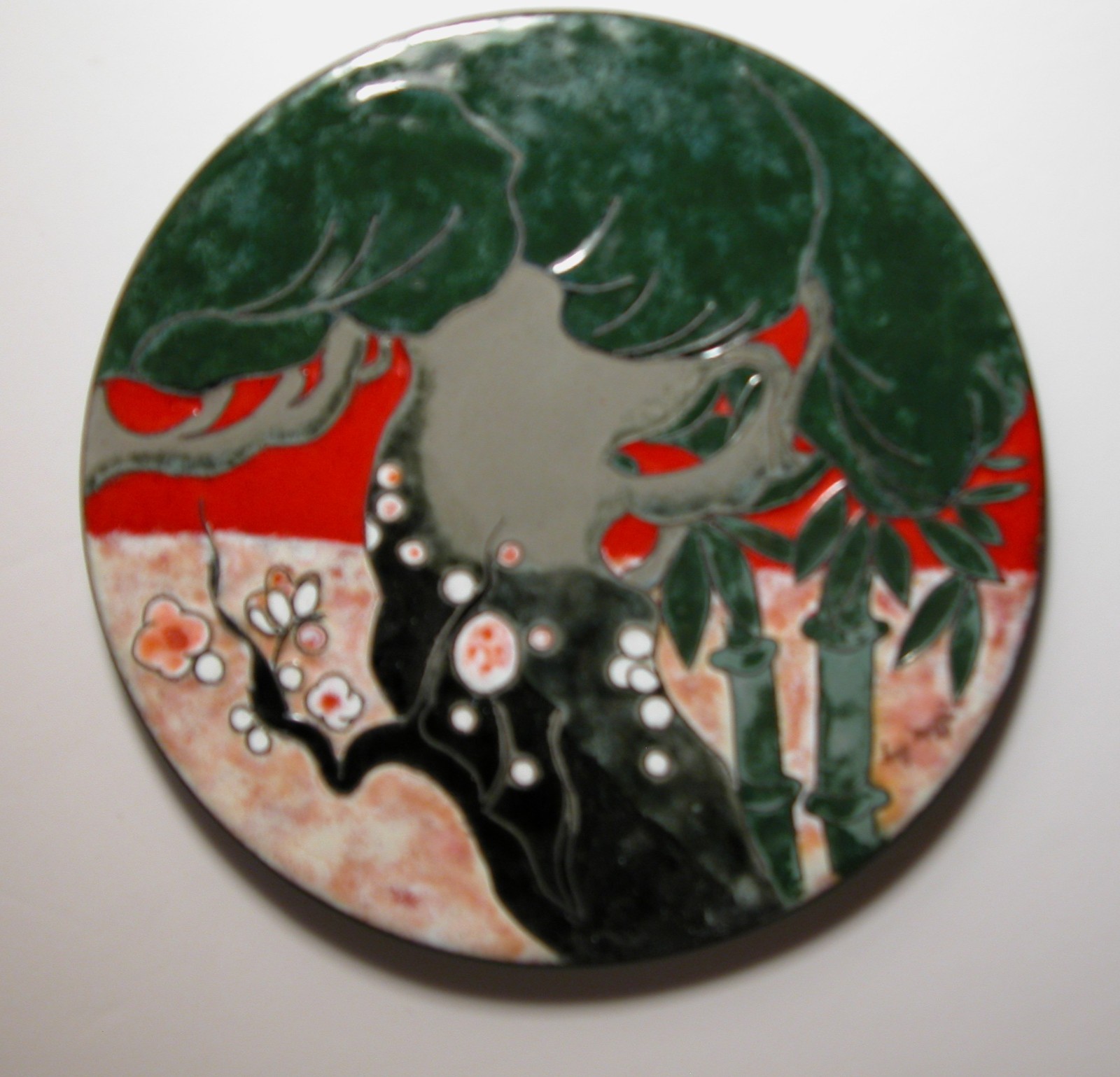 Vintage Signed MAGGIE HOWE Mid Century Modern Enameled Copper Art Plate