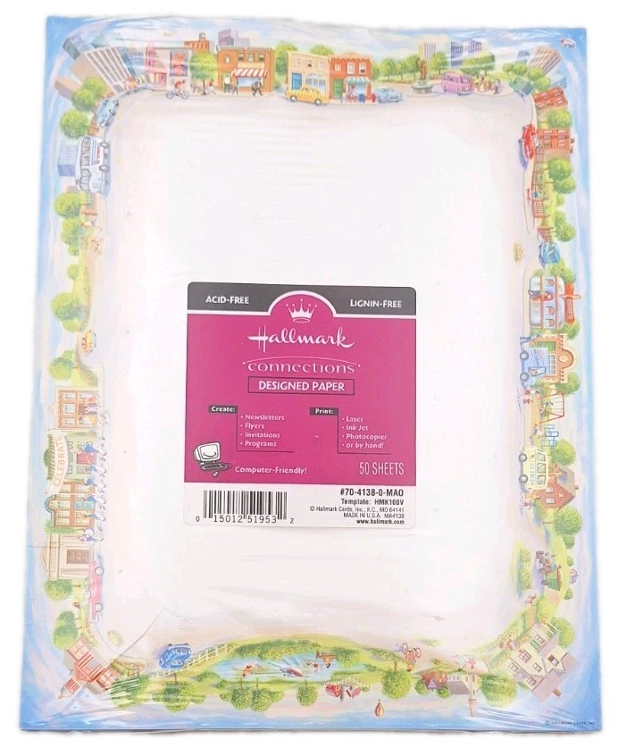 HALLMARK CONNECTIONS DESIGNED PAPER 50 SHEETS All Around Town Stationery *SEALED