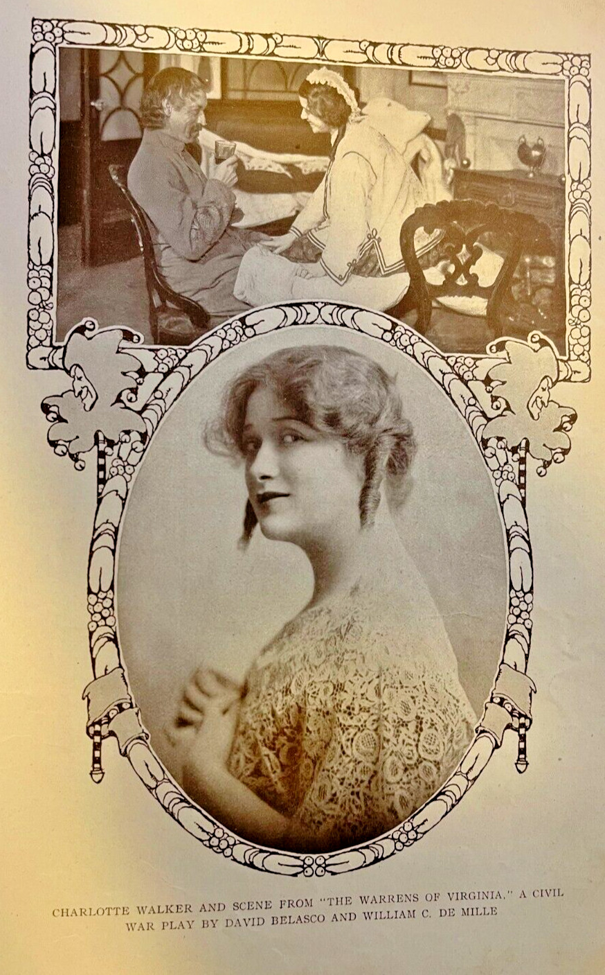 1909 Vintage Magazine Illustration Actress Charlotte Walker