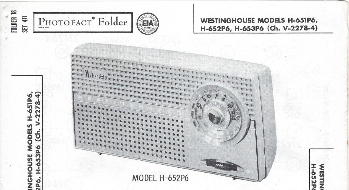 1958 WESTINGHOUSE H-652P6 Transistor RADIO Photofact SERVICE Repair MANUAL 651P6