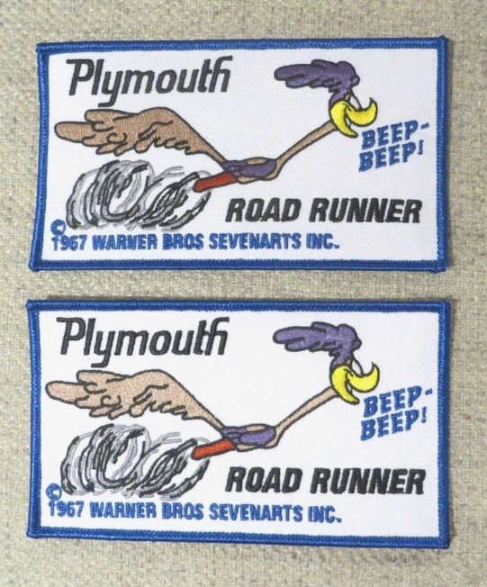 SET OF 2 - PLYMOUTH ROAD RUNNER BEEP BEEP PATCHES - ORIGINAL - NOS VINTAGE PATCH