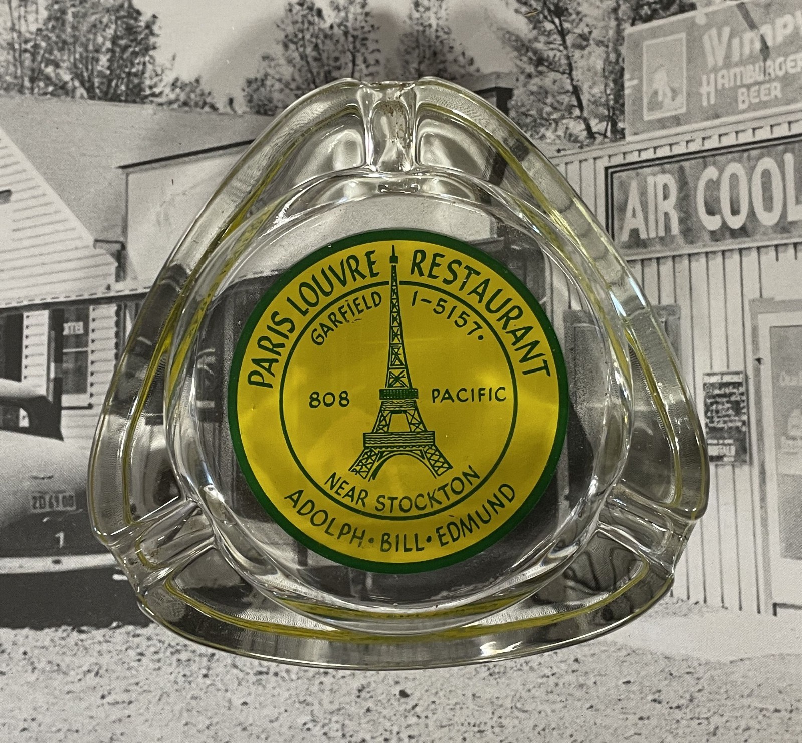 AD ASHTRAY Paris Louvre French RESTAURANT diner STOCKTON San Joaquin county TRI