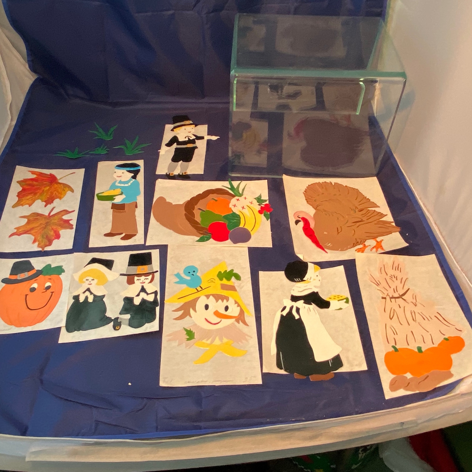 Rare 90's Vintage Thanksgiving Window Decorations Clings Pilgrims Fall Turkey