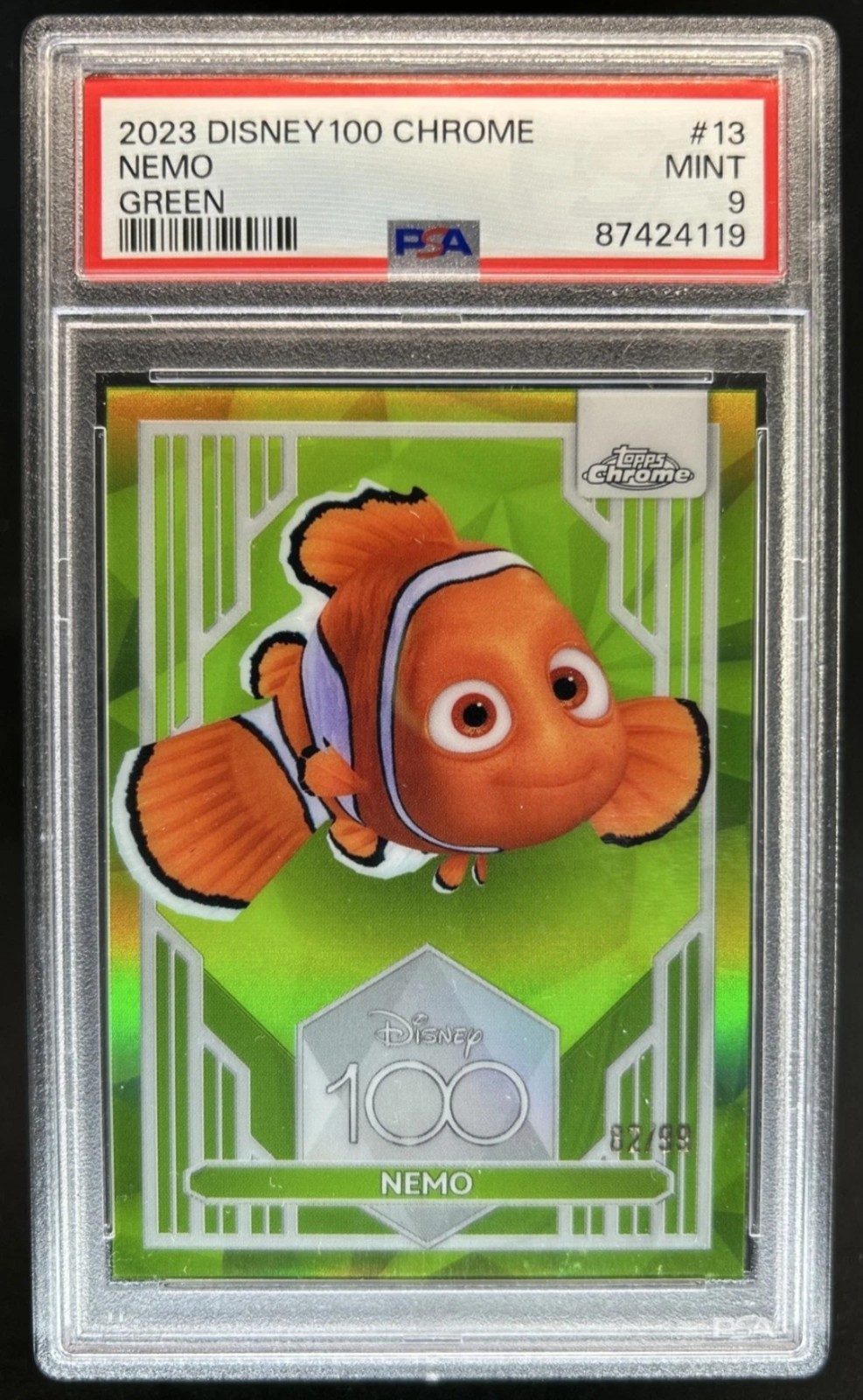 2023 Topps Chrome Disney 100 Nemo Green Refractor #/99 PSA 9