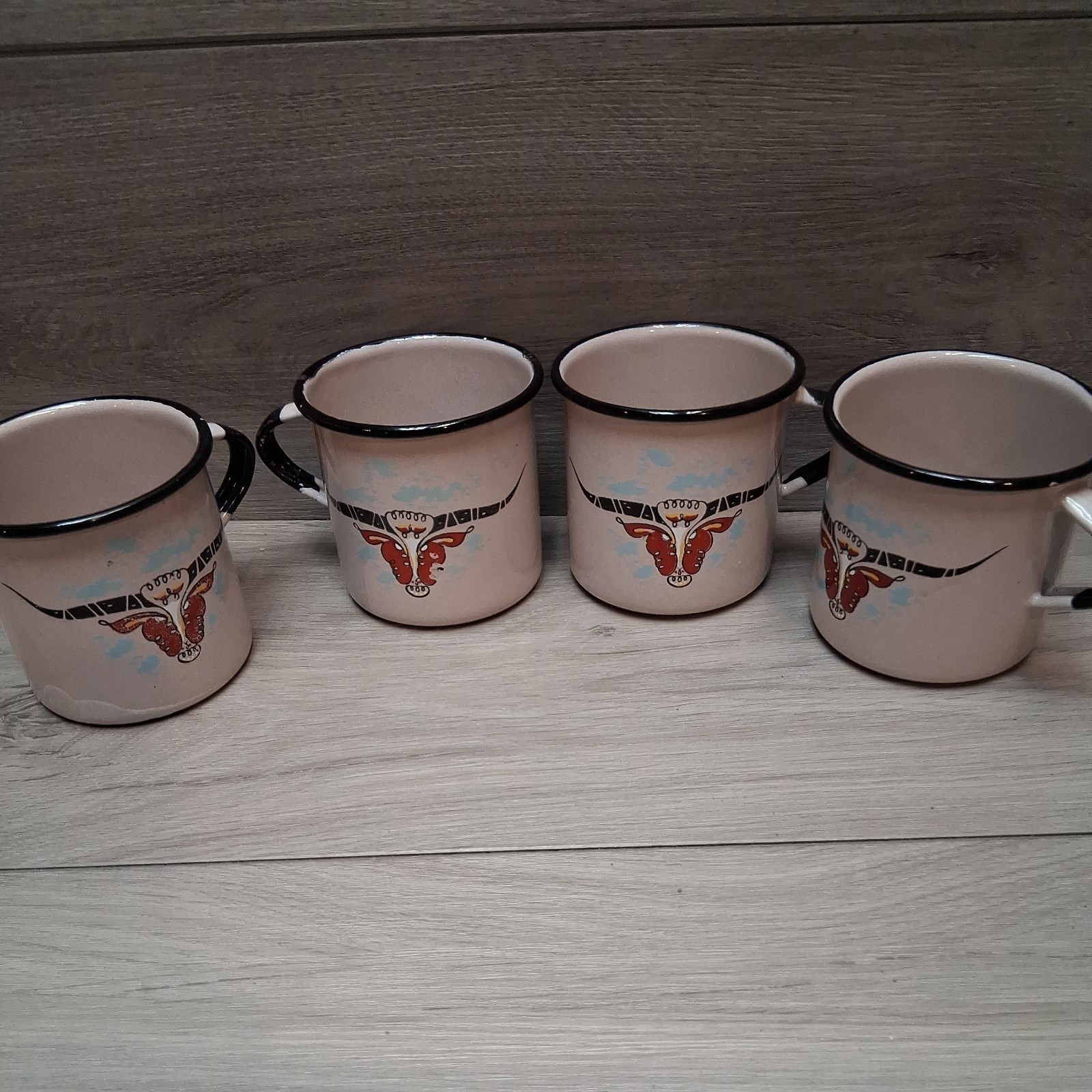 Longhorn Bull Monterray Western Enamelware Cup Mug Lot of 4 Pre-owned Vintage