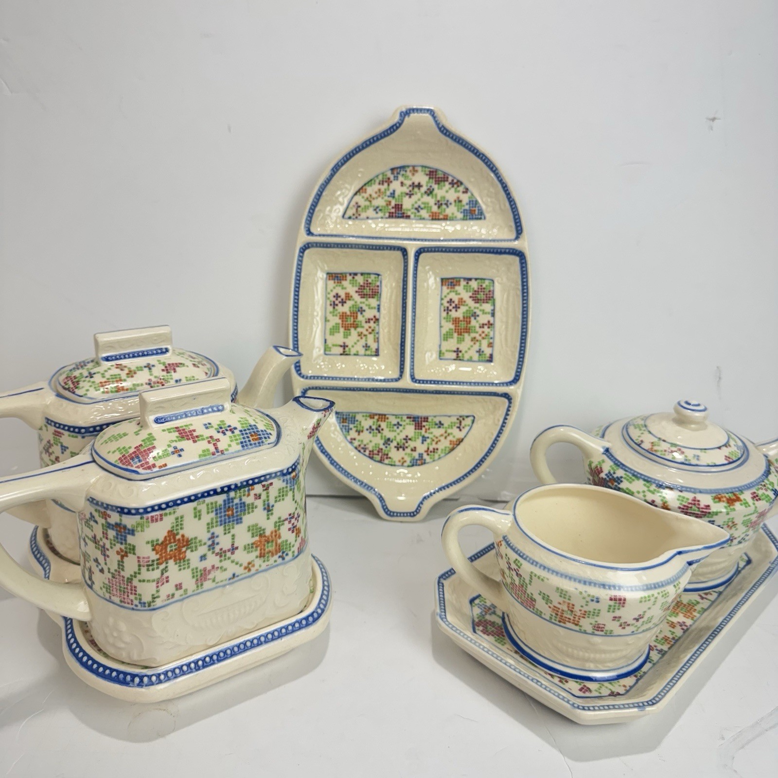 VTG Rare Circa 1930 Ceramic Japanese Floral Teapot Sugar And Milk Containers