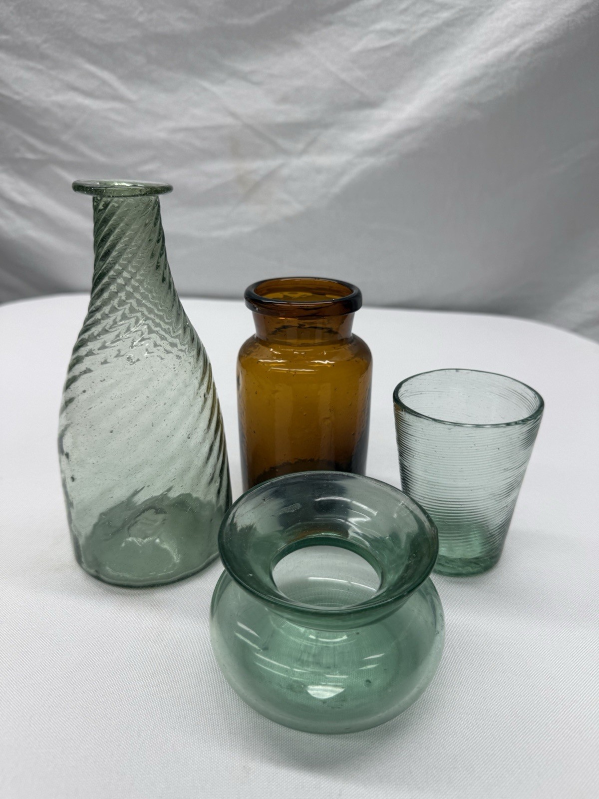 Lot x4 Mid Century - Midwestern Art Glass Pontil Bottles/Salt Cellar