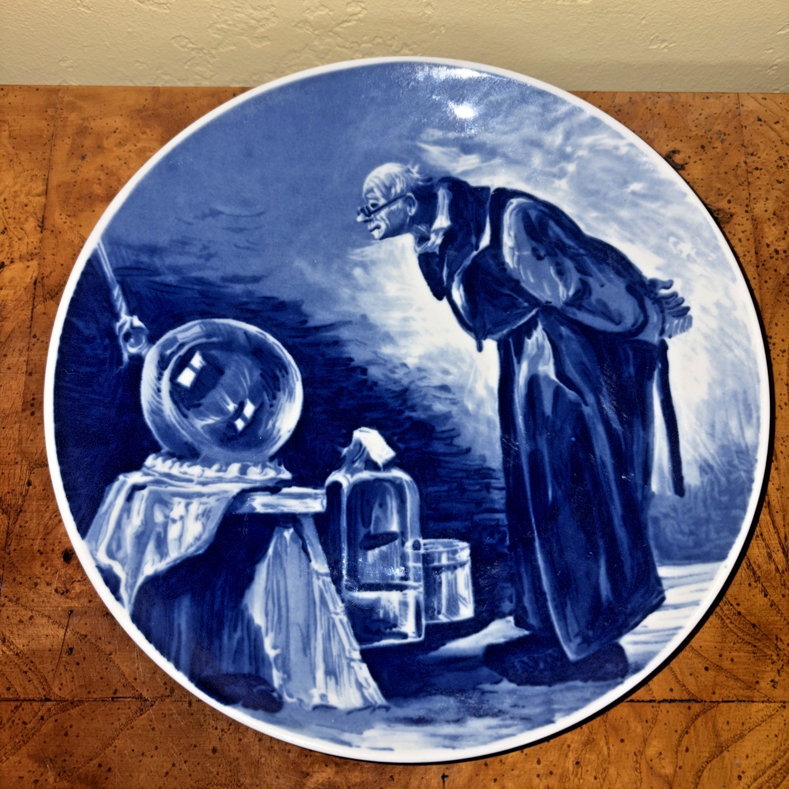 Wallendorf Echt Kobalt Plate Carl Spitzweg Old Man Portrait Germany