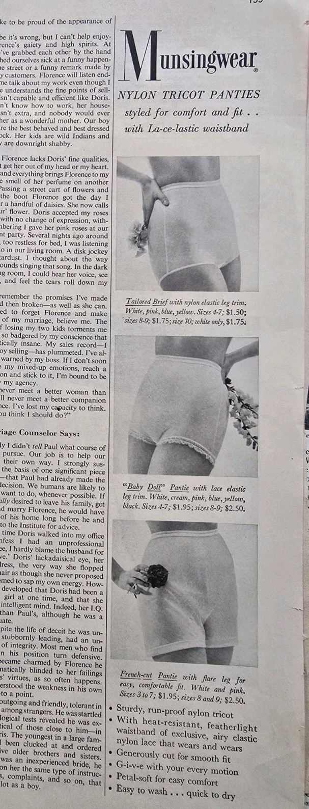 1956 Women\'s Munsingwear Nylon Brief Baby Doll French Cut Panties Vintage Ad 