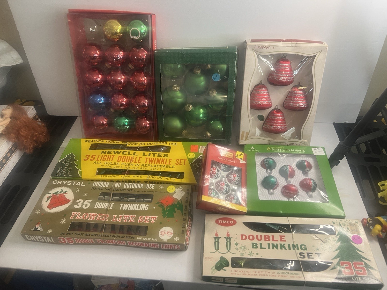 vintage christmas lights and ornaments
