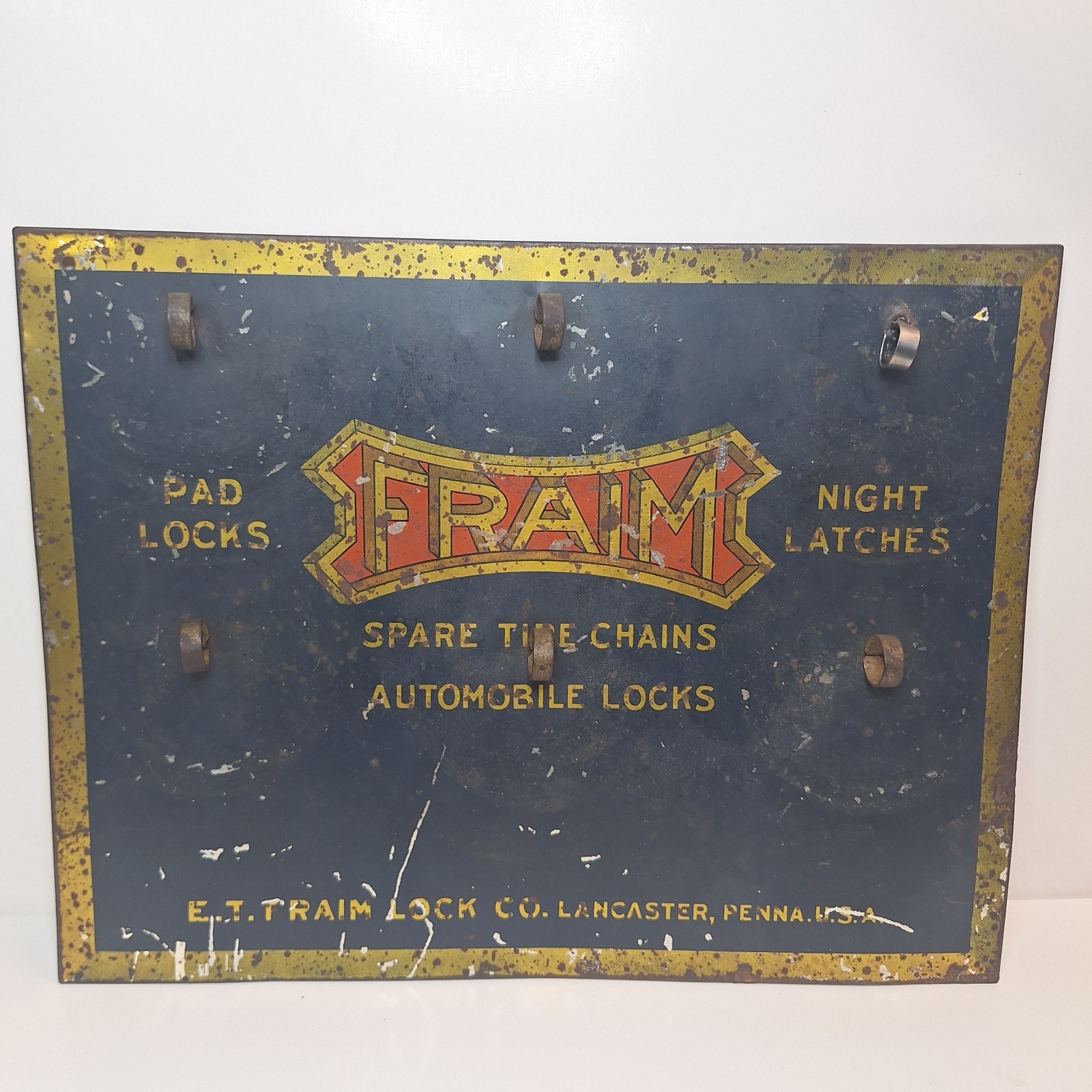 Antique E.T. Fraim Lock Co. No. 2600 Vintage Padlocks Store Display Board Sign