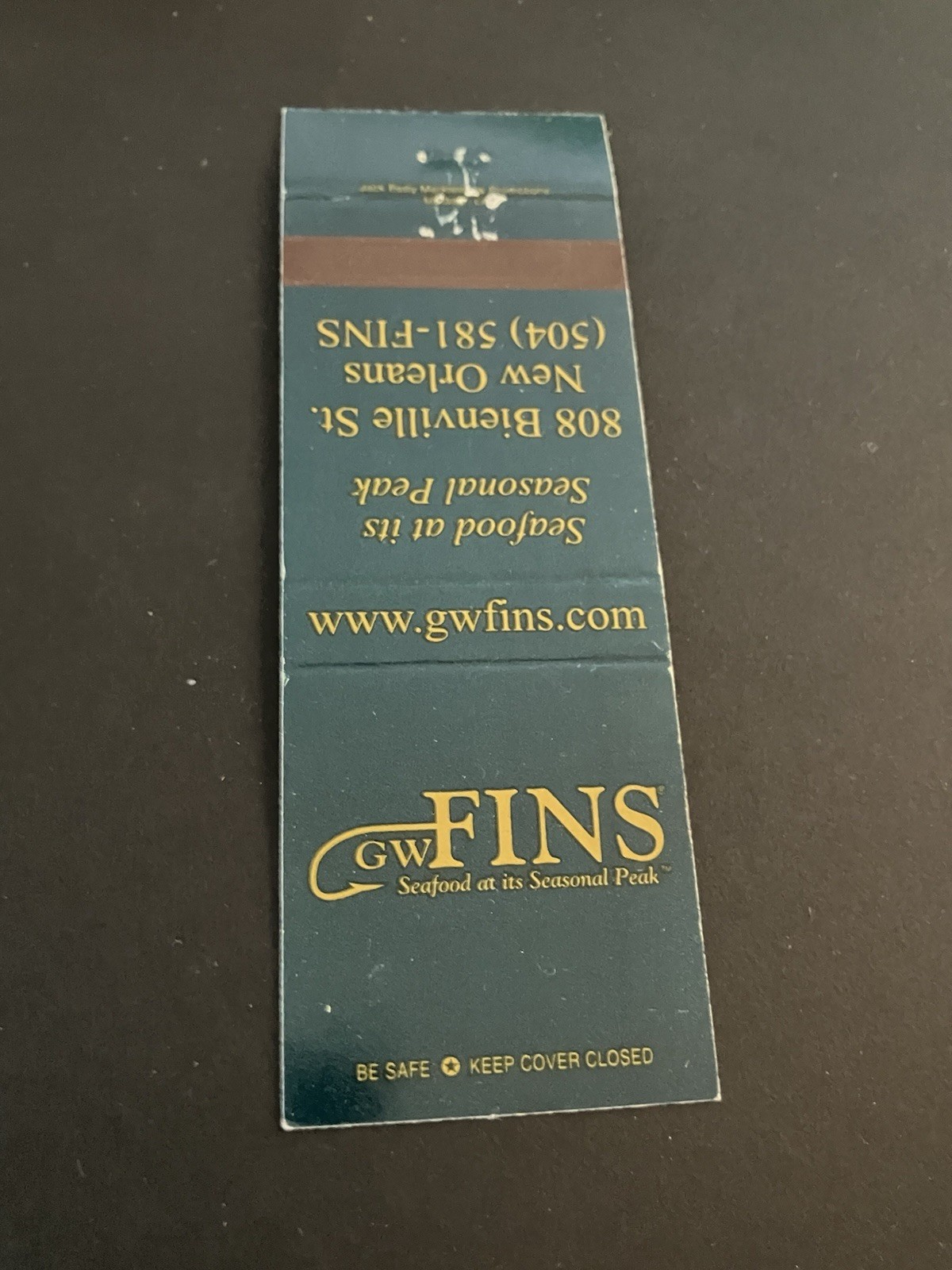 Vintage Louisiana Matchbook “GW Fins” New Orleans
