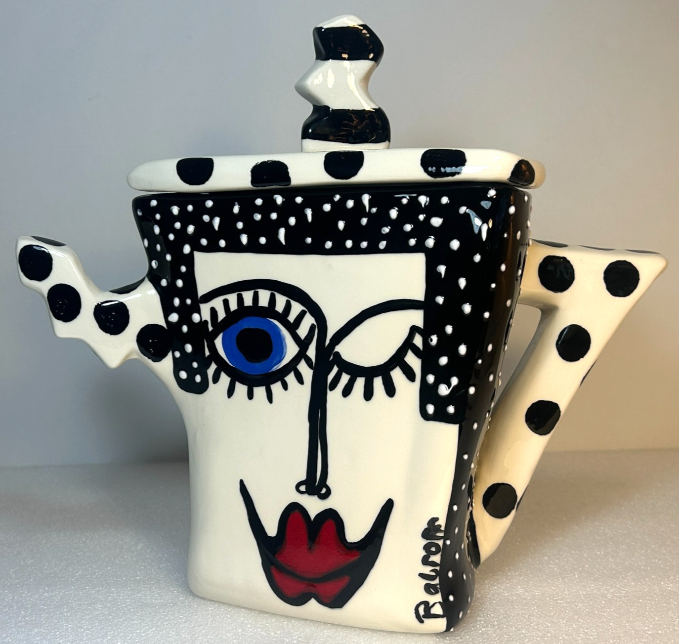 Jerilynn Babroff Ceramic Teapot Lady Face Whimsical Abstract Art Pottery