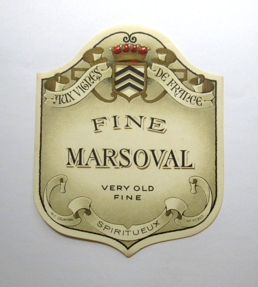 Vintage French Wine Label Fine Marsoval Very Old Fine Spiritueux France