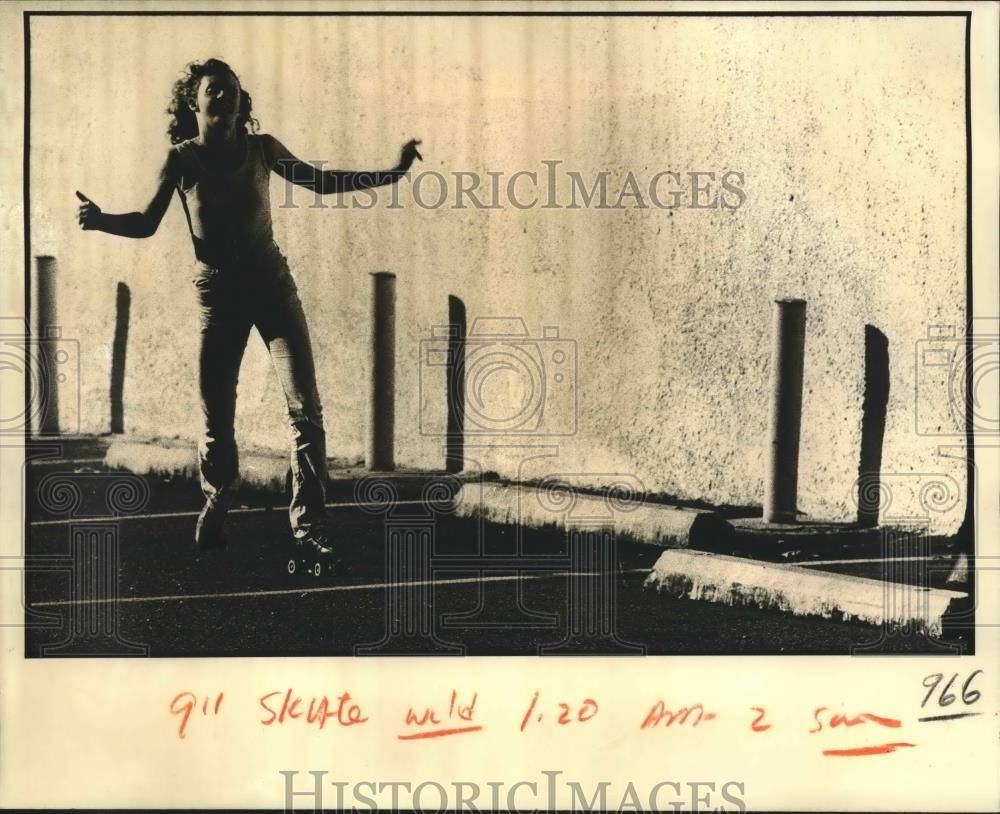1981 Press Photo Michelle Courteaux skating in parking lot near Bayou St. John