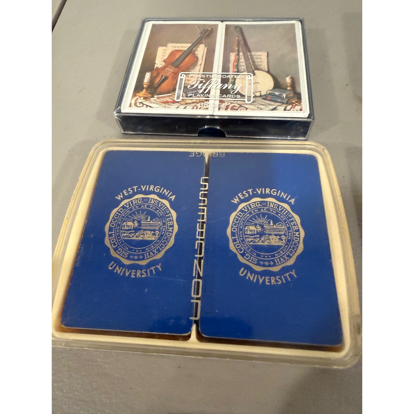 Vintage Tiffany West Virginia University Bridge Playing Cards 2 Decks Blue Gold