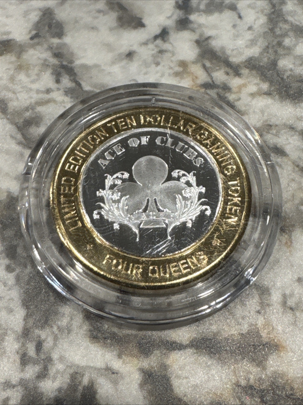 Four Queens Limited Ed Silver Strike  $10 Gaming Token Ace Of Clubs