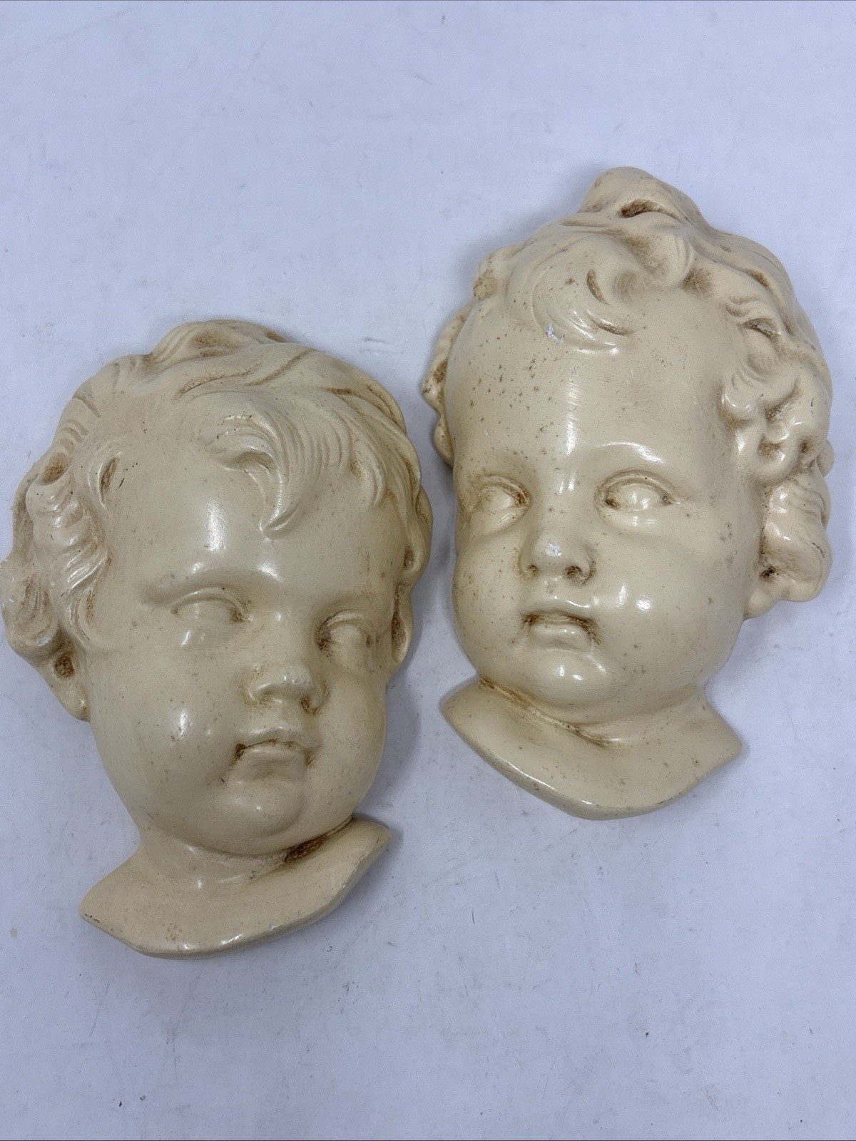 Vintage Coventry Ware Girl & Boy Child Cherub Chalkware Wall Plaque Hanging