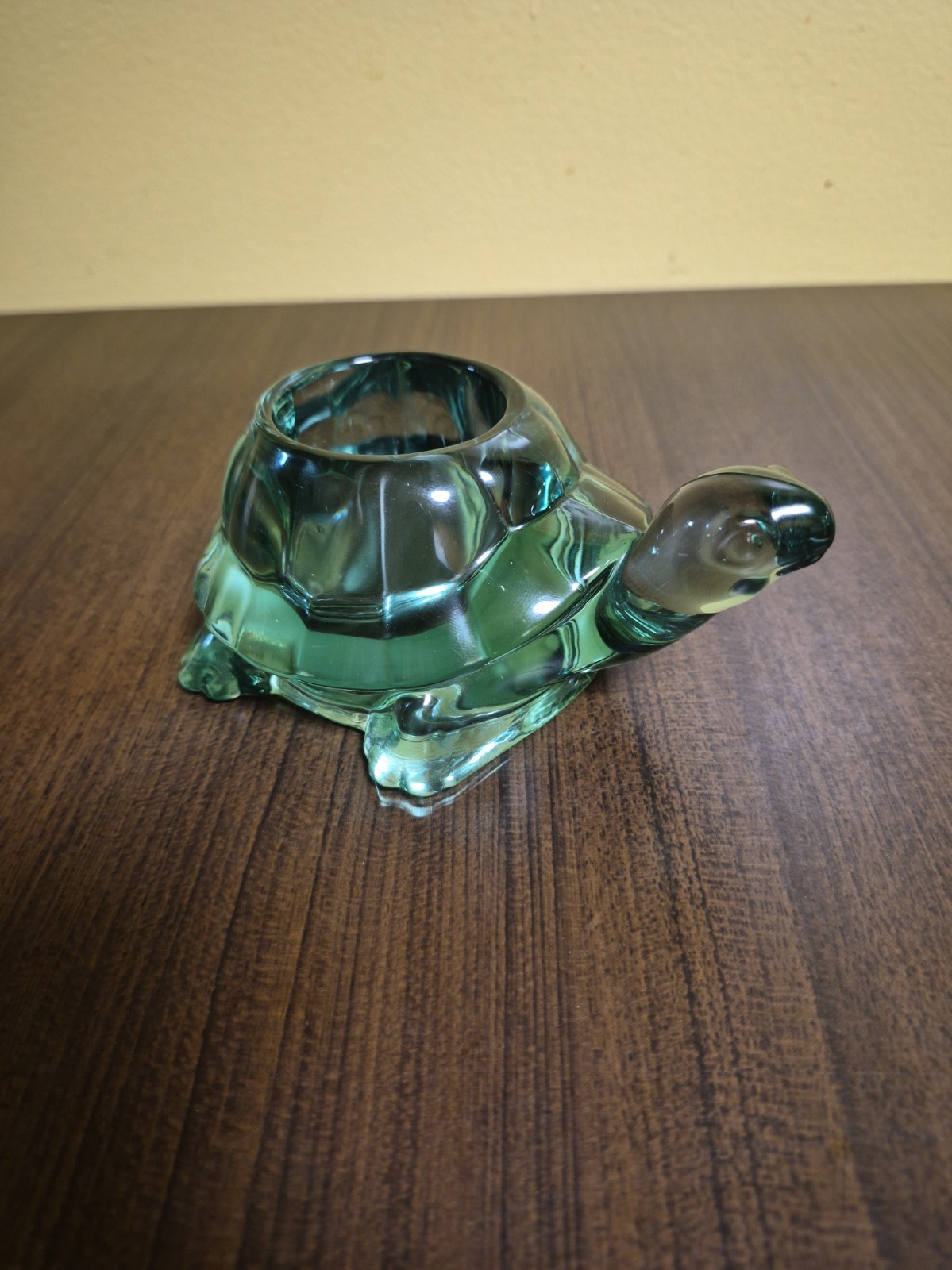 Vintage Green Indiana Glass Turtle tea light votive candle holder heavy cute