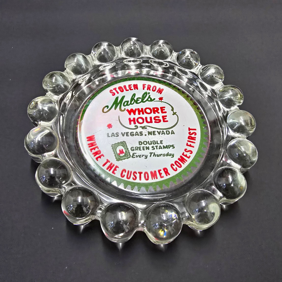 Vintage 1970s Mabel\'s Whore House Las Vegas Glass Ashtray
