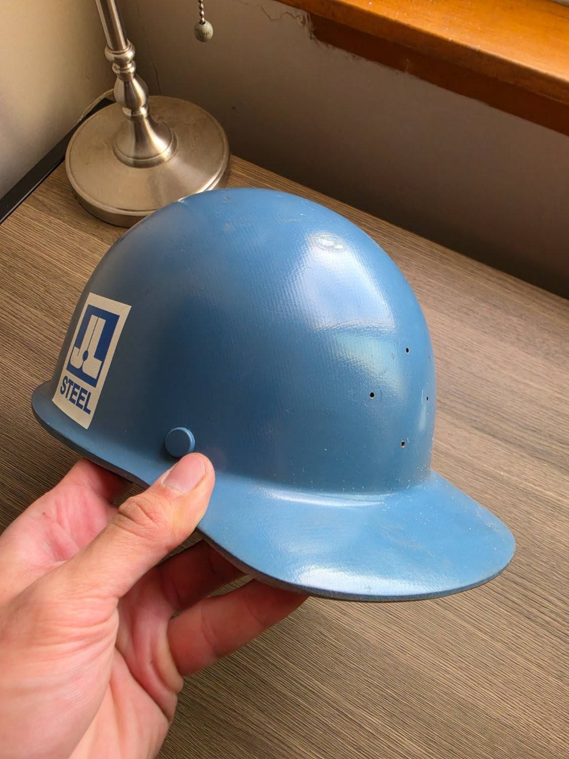 Vintage MSA Blue Fiberglass Hard Hat Helmet J&L Steel Pepsi Simon Steelworker