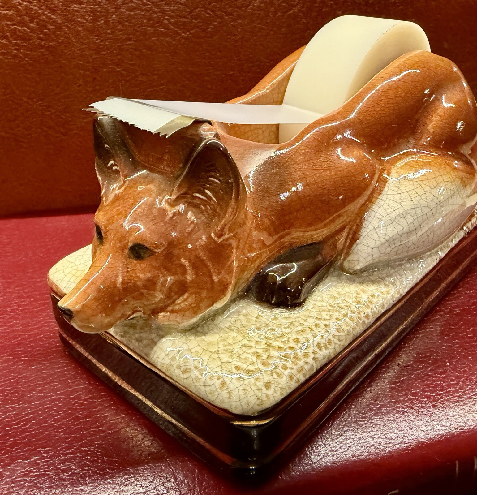 VTG Takahashi Fox Tape Dispencer Hand Painted Made In Japan 