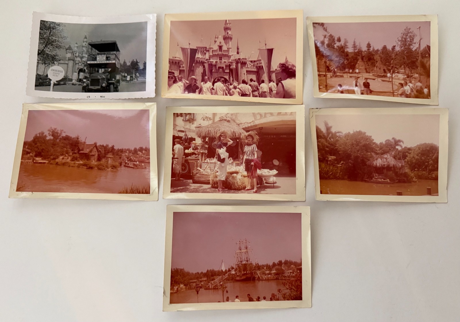 1957 Disneyland VINTAGE CANDID PHOTO LOT Omnibus Indian Village Columbia & MORE