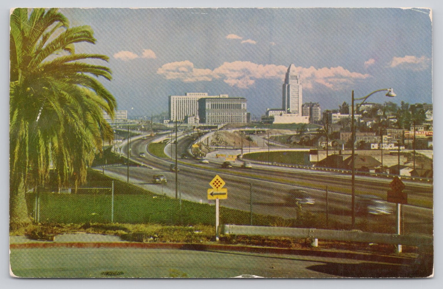 Los Angeles Civic Center Freeway Interchange CA Chrome Postcard 1950s