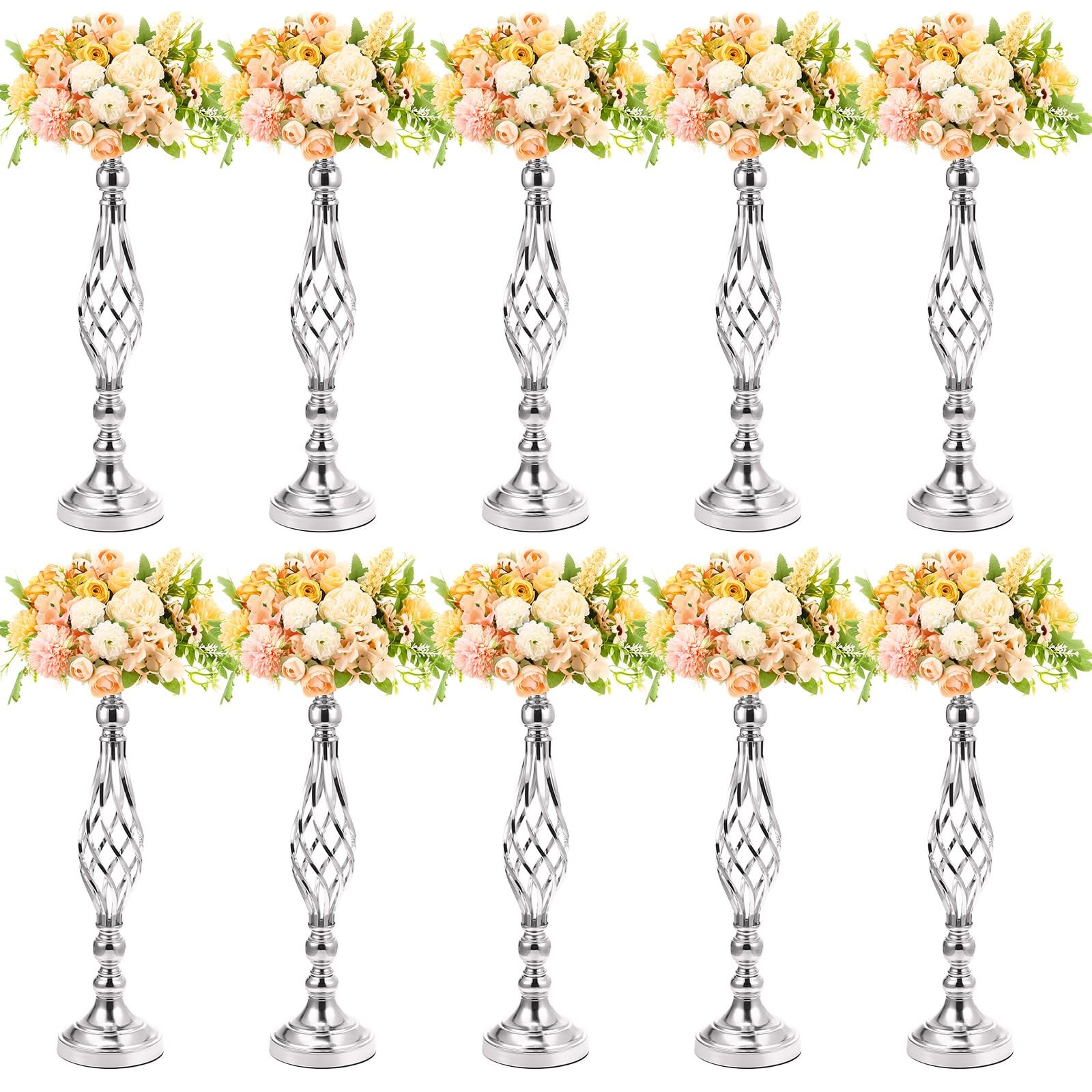 Rtteri 10 Pcs 20 Inch High Metal Flower Stand Silver Medium